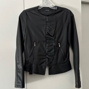 Zara Elegant Black Jacket with Ruffle Accent